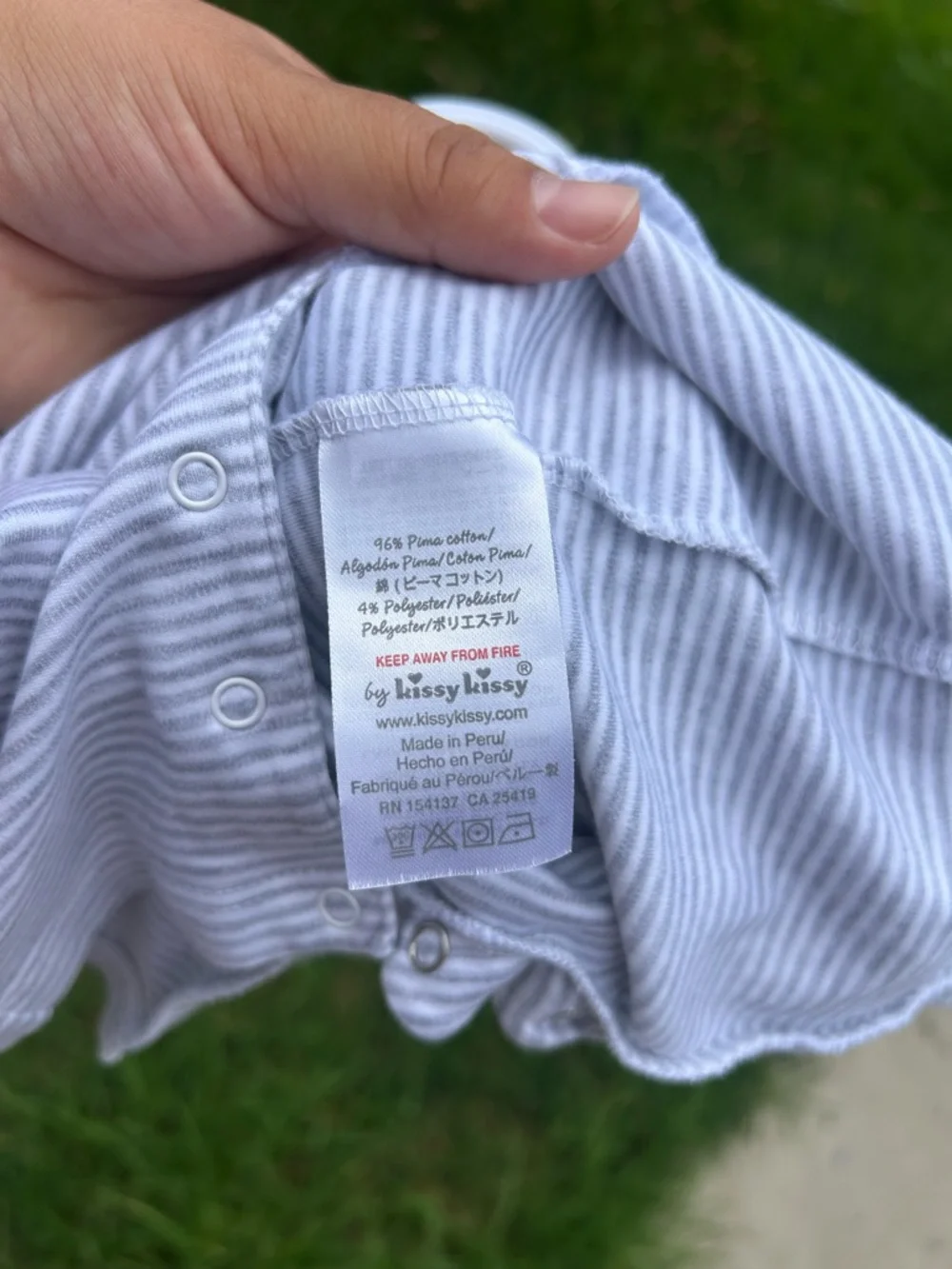 Kissy Kissy Light Gray Stripe Long-Sleeve Baby One-Piece